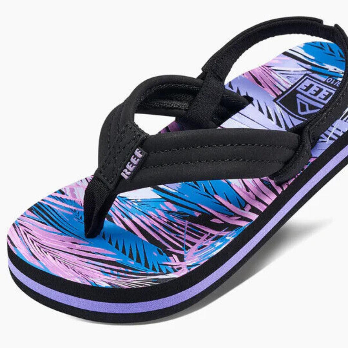 Reef Little Kids AHI Flip Flops in Purple Print with Heel Strap | ScoutTech Outfitters Mississauga Store
