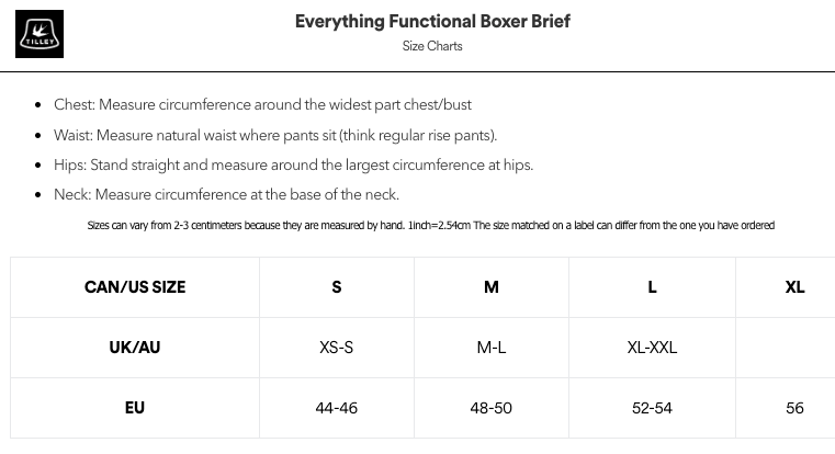 Tilley Everything Functional Boxer Briefs Sizes S & XL - ScoutTech