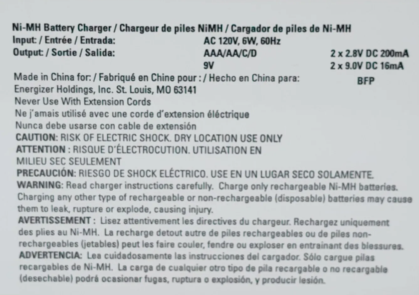 Energizer Universal Value Charger for AA/AAA/C/D/9V Rechargeable Batteries CHFCV - ScoutTech