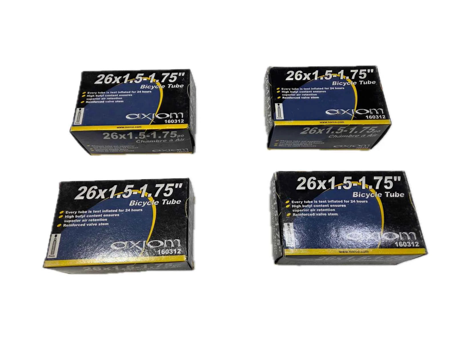4 PACK Axiom Performance Bike Tubes | 26 X 1.5-1.75 | Presta Valve