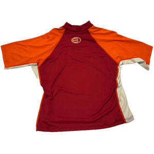 BARE Women's Sun and Rashguard Protection Swimming Shirt Back Side in Red, Orange and White Large - ScoutTech Outfitters