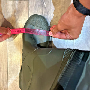 Bushline Outdoors PVC Hip Waders in Green Boot Upper View with Tape Measure | ScoutTech Outfitters