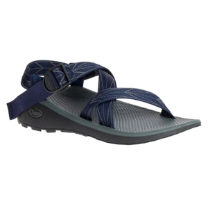 Chaco Men's Z/Cloud Cushioned Strappy Adventure Water Friendly Sandals in Navy Aero Pattern with Grey Footbed Sizes 13-14 US | ScoutTech Outfitters