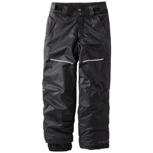 Columbia Big Girls Crushed Out II Waterproof Insulated Snow Pants in Black Youth Front Showing Reflective Stripes | ScoutTech Outfitters Mississauga Store