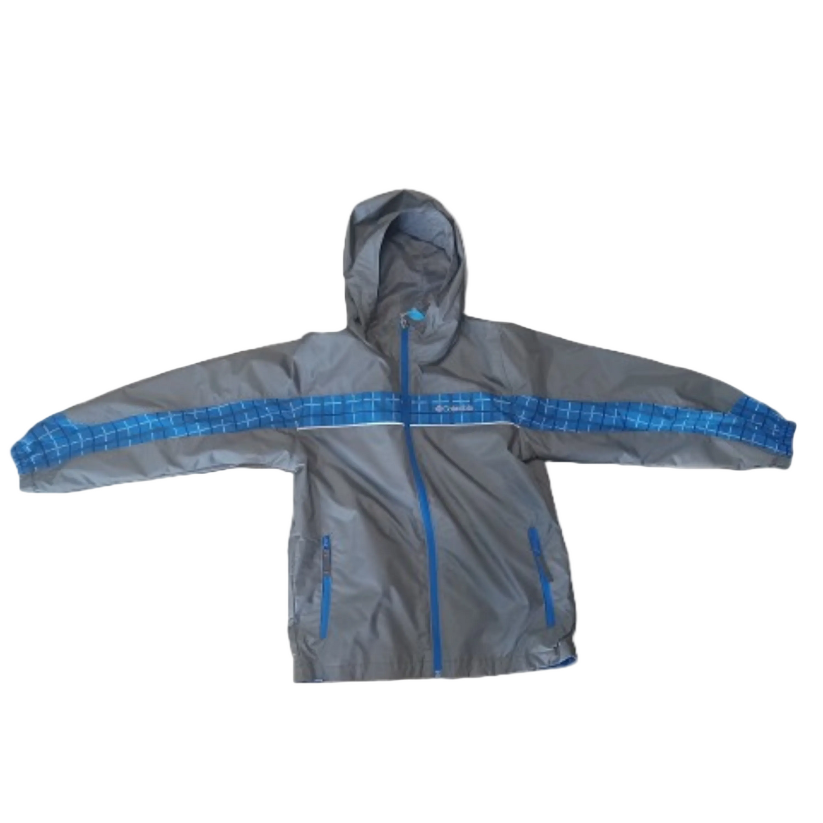 Columbia Boy's Barrel Rock Jacket in Grey with Blue Plaid Stripe Size Medium | ScoutTech Outfitters Mississauga Store