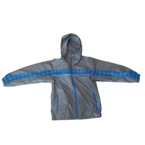 Columbia Boy's Barrel Rock Jacket in Grey with Blue Plaid Stripe Size Medium | ScoutTech Outfitters Mississauga Store