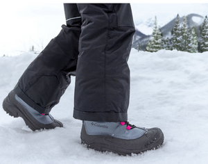Columbia Boys Juniors Freestyle 2 Waterproof Insulated Snow Pants Black Ankle Close Up on Model | ScoutTech Outfitters