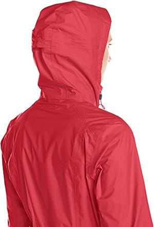 Columbia Women's EvaPOURation Trench Coats in Coral Red on Model with Hood Up | ScoutTech Outfitters 