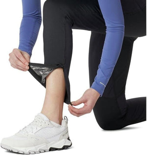 Columbia Women's Roffe Ridge Windblock Leggings in Black Close Up of Left Side Quarter-Zip Ankle Closure | ScoutTech Outfitters