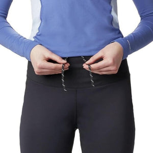 Columbia Women's Roffe Ridge Windblock Leggings in Black Close Up of Front Side Showing Lace Closure | ScoutTech Outfitters