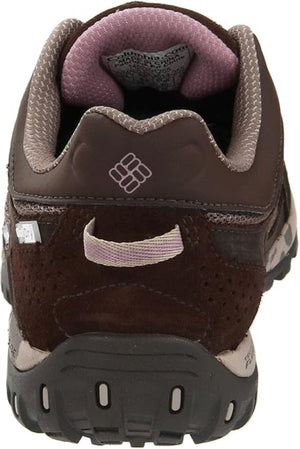 Columbia Women's Yama OutDry Waterproof Hiking Shoes in Brown Heel View | ScoutTech Outfitters 