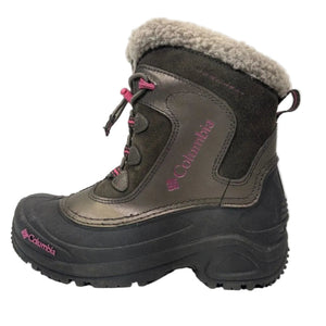 Columbia Youth Omni-Heat BugaBoots in Brown and Pink Left Boot View | ScoutTech Outfitters Mississauga Store