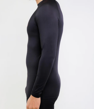Copper 88 Men's Long Sleeve Compression Shirts in Black with Side View On Model | ScoutTech Outfitters 