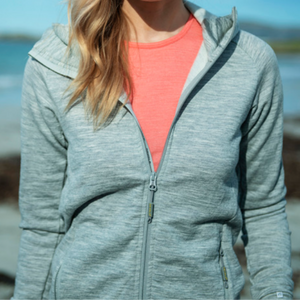 Devold Women's Nibba Merino Jacket with Hood in Green Model Lifestyle | ScoutTech Outfitters
