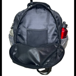 Europe Bound Book Bag 27L Capacity in Black and Silver Zippered Stash Pocket Inside View with 1 centred mesh divider pouch | ScoutTech Outfitters Mississauga Store