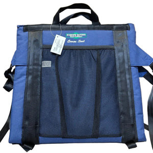 Europe Bound Canoe Seat and Stadium Cushion in Blue Showing Mesh Back Pouch and Embroidered Logo | ScoutTech Outfitters