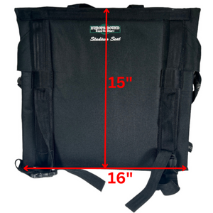 Europe Bound Canoe Seat and Stadium Cushion in Black Dimensions Shown with Red Arrows | ScoutTech Outfitters