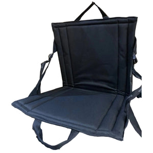Europe Bound Canoe Seat and Stadium Cushion in Black Open and Hanging by Handle | ScoutTech Outfitters Mississauga Store