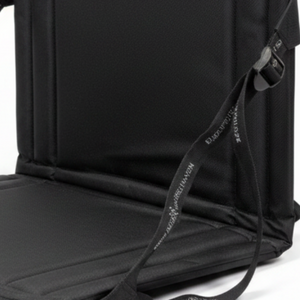 Europe Bound Canoe Seat and Stadium Cushion in Black Side Angle Close Up | ScoutTech Outfitters 