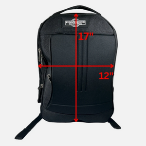 Europe Bound Exec-Tek 18L Sling Black backpack with red dimension lines showing measurements of 17 inches height and 12 inches width, on a light gray background. | ScoutTech Outfitters