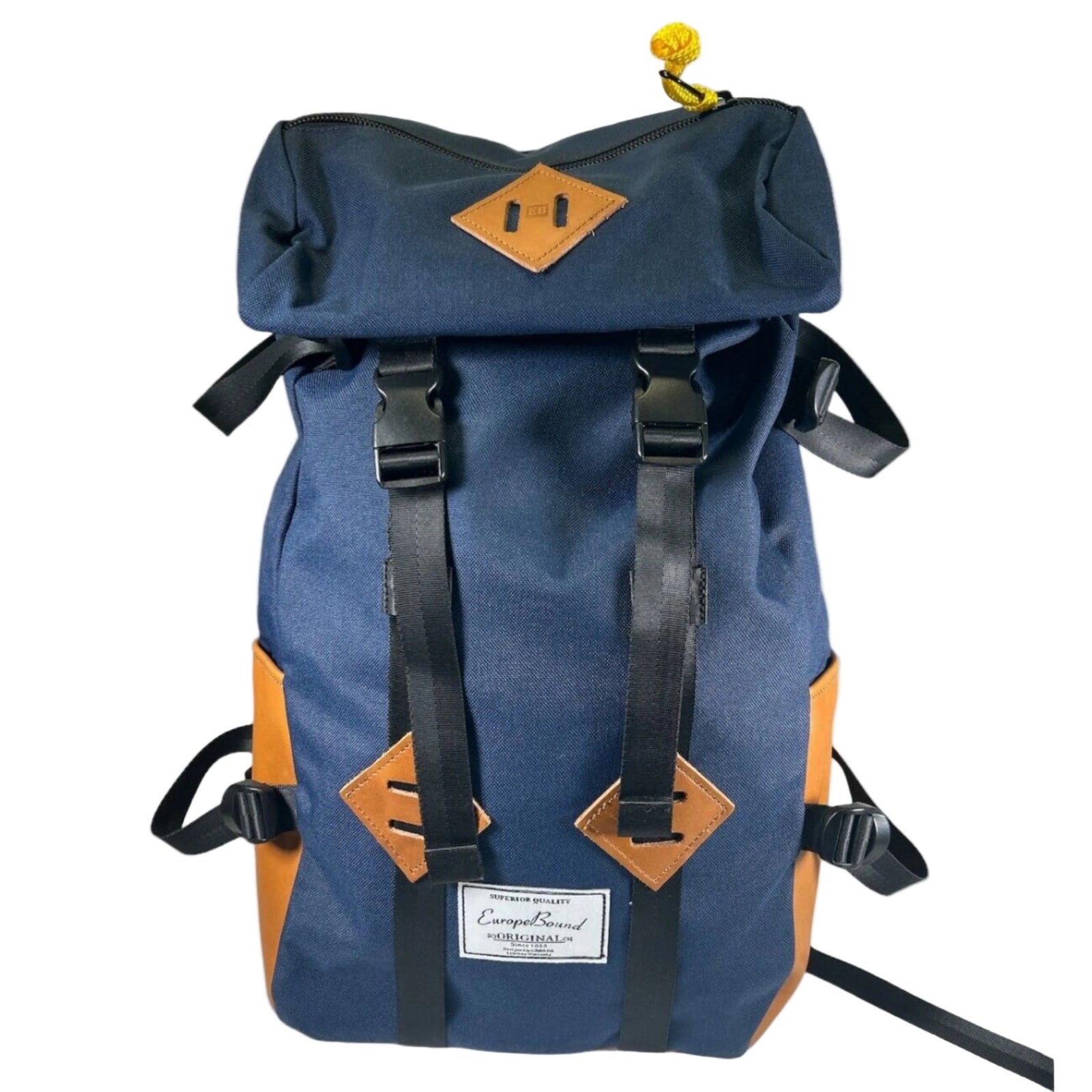 Europe Bound Kettle Sack 45L Capacity in Dark Blue with Genuine Leather Patches and Pockets and Black Webbing - ScoutTech Outfitters