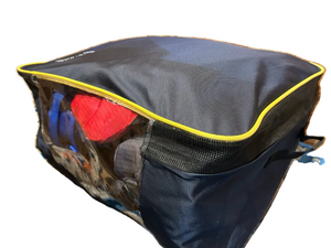 Europe Bound Travel Cube Bag in Dark Blue Front View with See Through Panel and Mesh Venting | ScoutTech