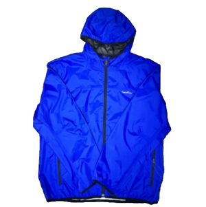 Europe Bound Unisex Packable Travel Rain Jackets Front Full View with Folded Arms in Blue | ScoutTech Mississauga