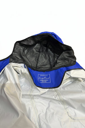 Europe Bound Unisex Waterproof Breathable Raincoats Close up View Of Interior White Liner, Branded Neck Liner and Black Mesh Hood Liner | ScoutTech