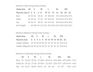 ExOfficio Women's Clothing Size Charts | ScoutTech Outfitters