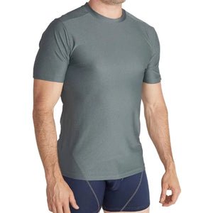 Exofficio Men's Give-N-Go Travel Tee Shirt in Charcoal Grey on Model | ScoutTech Outfitters