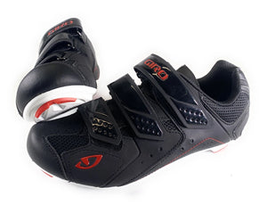 Giro Men's Treble Road Cycling Shoes 3-Bolt Black Red White Alternative View with Triple Hook and Loop Closures | ScoutTech Outfitters Mississauga Store