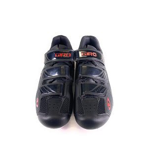 Giro Men's Treble Road Cycling Shoes, 3-Bolt Black Red White Front View with Triple Hook and Loop Closures | ScoutTech Outfitters Mississauga Store