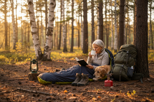 Hotcore T-200 Hooded Tapered Synthetic Lightweight Sleeping Bags -10C/14F Rated in Charcoal Grey and Olive Green Being Enjoyed by a Female Backpacker | ScoutTech Outfitters 