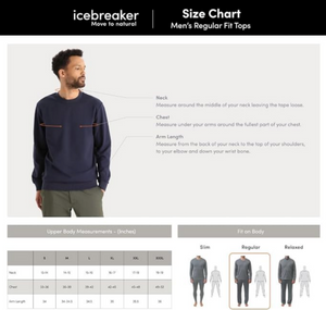 Icebreaker Men's Sweaters Merino Top Size Chart | ScoutTech Outfitters