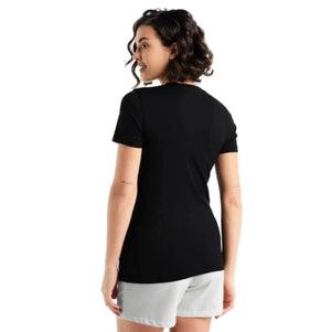 Icebreaker Women's Tech Lite II Bicycle Print Scoop Neck Tee Shirts in Black on a Model of the Rear View Without Bicycle Graphics | ScoutTech Outfitters
