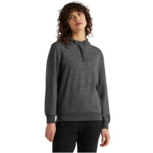 Icebreaker Women's Crush Merino Hoody Sweater in Charcoal on Model Front Pose | ScoutTech Outfitters Retail Store