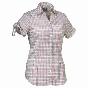 Jack Wolfskin Women's Farlane Short Sleeve Button Up Quick Dry Adventure Shirts in Opal Green Check | ScoutTech Outfitters
