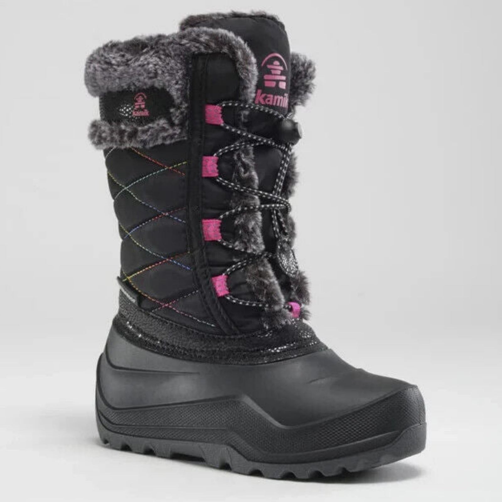 Kamik Children's -40C/F Rated Star 4 Winter Boots in Black with Pink Accents - Made in Canada | ScoutTech Outfitters