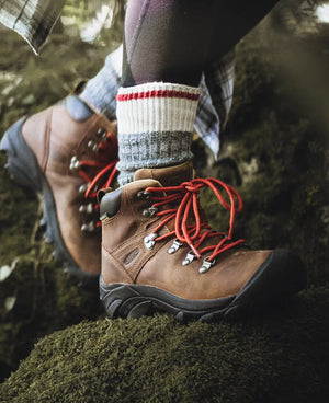 Keen Women's Pyranees Waterproof Leather Hiking Boots Action Scene | ScoutTech