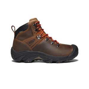 Keen Women's Pyranees Waterproof Leather Hiking Boots in Dark Brown with Red Laces | ScoutTech Outfitters Mississauga Store