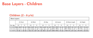 Kombi B3 Cozy Fleece Heavyweight Base Layer Sets for Child & Juniors Size Chart for Children 2-6 Years Old | ScoutTech Outfitters