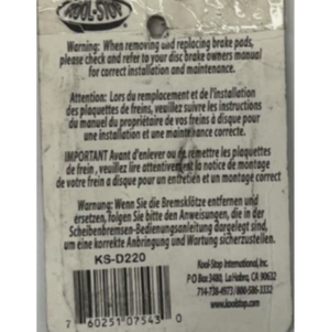 Back of a Kool Stop brake pad packaging with text and barcode | ScoutTech Outfitters