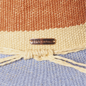 Kooringal Women's Carmela Wide Brim Woven Paper Straw Sun Hat in Blue with Ultra Close Up of Decorative Items | ScoutTech Mississauga Store
