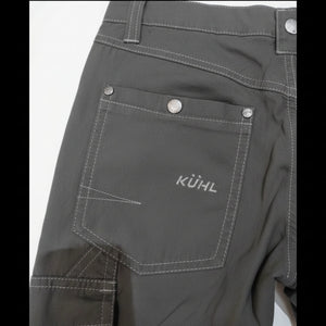 Kuhl Boy's Revolvr Pants Cotton Canvas in Grey Close Up Rear Pocket Snap with embroidered Kuhl logo | ScoutTech Outfitters Mississauga Store