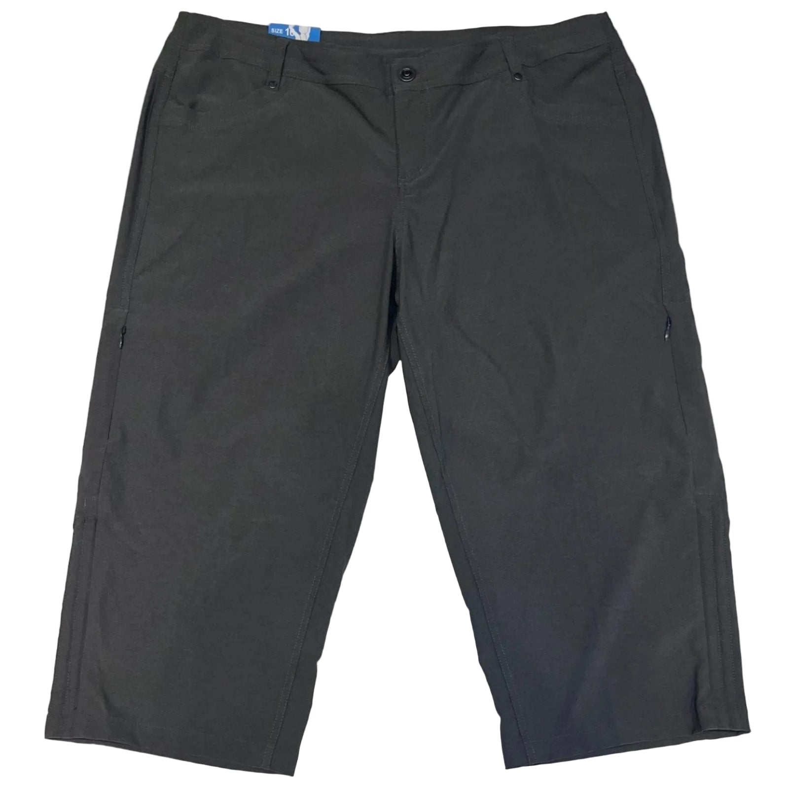 Kuhl Women's Trekr Kapri Bottoms in Grey Front Capri View Showing 2 Front Pockets, 2 Side Zipper Pockets, Snap Fly Closure and Riveted Belt Loops | ScoutTech Outfitters Mississauga Store