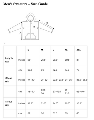 Lost Horizons Men's Oxford Wool Sweaters - Size Chart | ScoutTech Outfitters