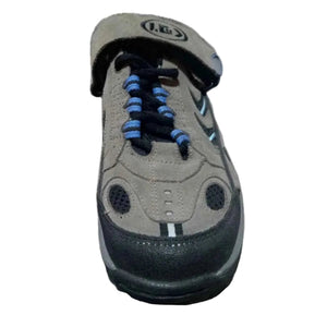 Louis Garneau Men's Mountain Biking Shoes Brown Suede Front View with black mesh vents with light blue accents. A Black Rubber Bottom featuring a 2-Bolt Clip in Cleat System.  Closure is a combination of laces with a single hook and loop closure. | ScoutTech Outfitters 