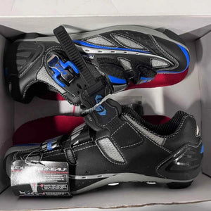 Louis Garneau Unisex Revo XR Road Cycling Shoes Ergo Air in Black, Blue and Silver in Box Side View | ScoutTech Outfitters Mississauga Store
