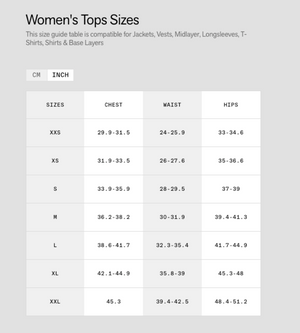 Mammut Women's Jackets Size Chart in Inches | ScoutTech Outfitters