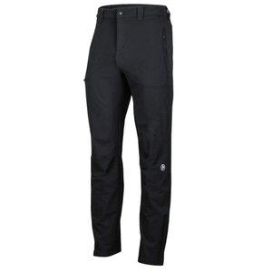 Marmot Men's Scree Pant SHORT Length in Black with Zippered Ankle showing stitched logo on lower left leg | ScoutTech Outfitters Mississauga Store